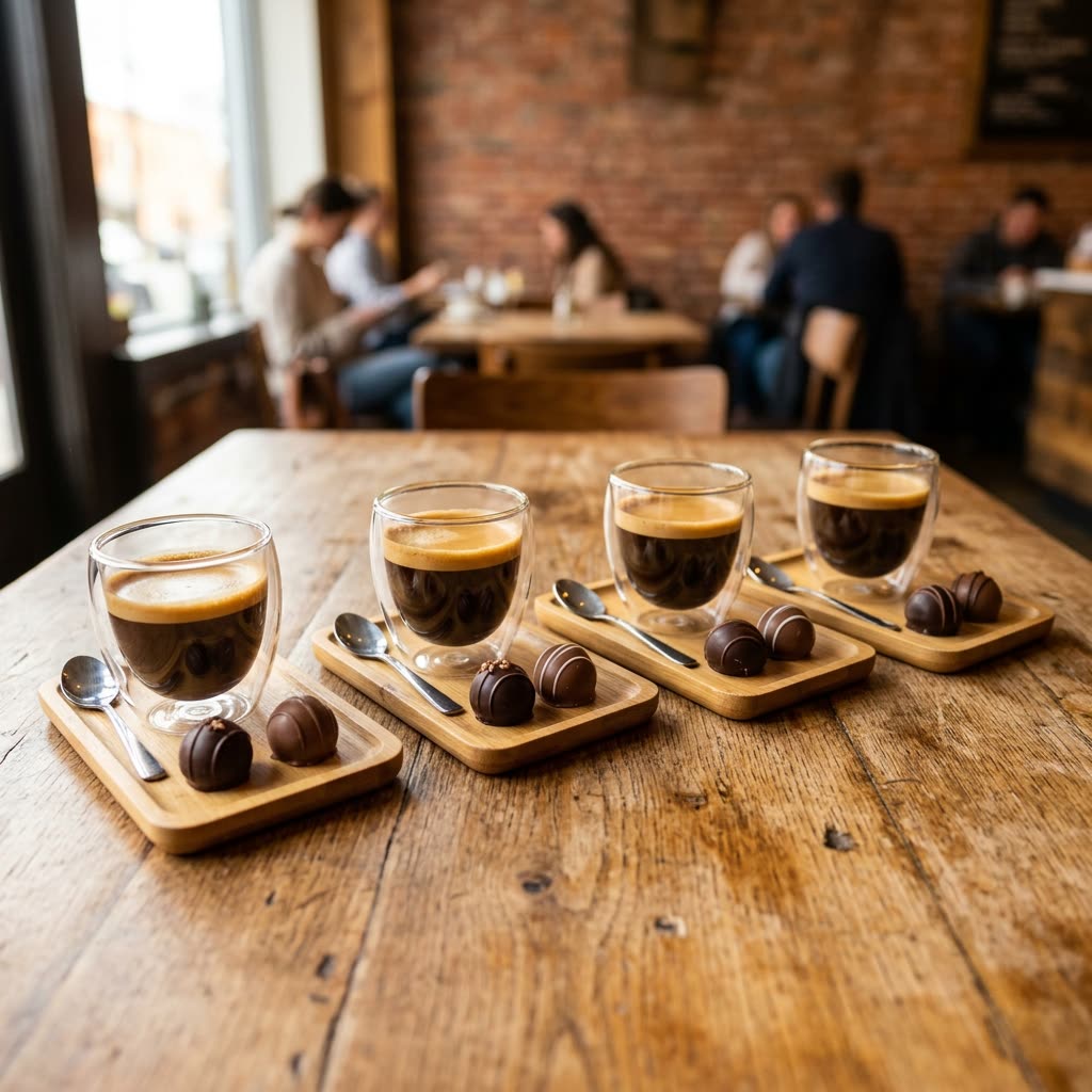 4’lü, Bambu Altlıklı, Espresso, Borosilikat Bardak Set 80 ml.