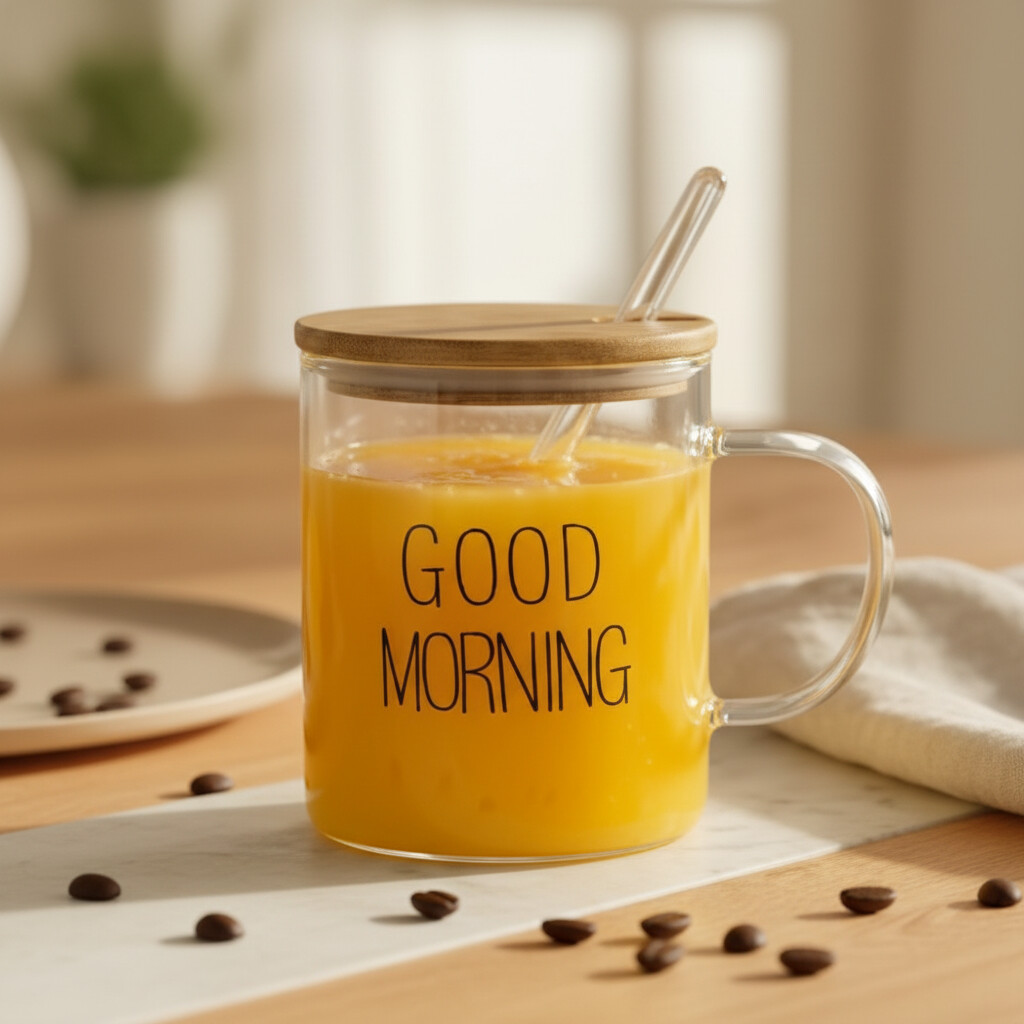 400 ml. Bambu Kapaklı, Good Morning Borosilikat Bardak